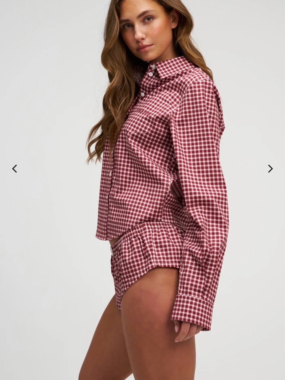 Dore & Rose Red Gingham Button-Front Pajama Set with Shorts - Picture 3 of 12